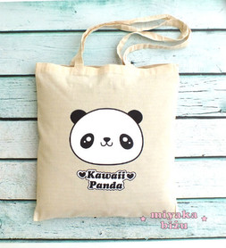 torba bawełniana naturalna z kawaii pandą