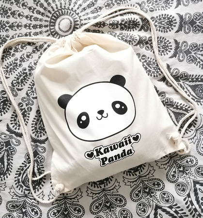 Plecak worek Kawaii Panda kremowy  (1)