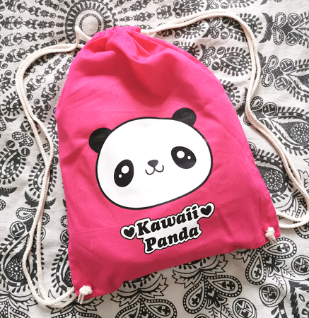 Plecak worek Kawaii Panda różowy  (1)